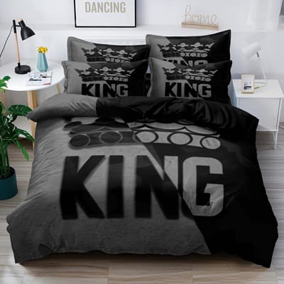 Grijs En Zwart Koningspatroon Dekbedovertrekset Zachte En Comfortabele Beddengoedset Voor Slaapkamer Logeerkamer En Slaapzaal Decoratie 135X200cm gray