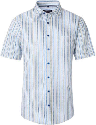 CASA MODA Sport casual fit overhemd - korte mouw - popeline - lichtblauw gestreept - Strijkvriendelijk - Boordmaat: 39 - 40