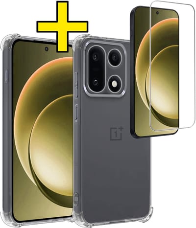 Hoesje - Met Screenprotector - Geschikt voor OnePlus 15 - Sterk & Shockproof - Siliconen Case - Back Cover - Telefoon Hoes - Shock Proof - Telefoonhoesjes - Transparant