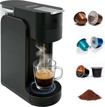 4-in-1 Koffiemachine - 27x11x32 cm - 20 Bar - 1450W - Multi Kapsels & Gemalen Koffie - Zwart