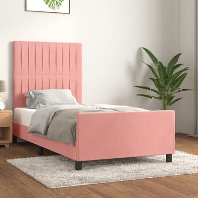 vidaXL - Bedframe - met - hoofdeinde - fluweel - roze - 90x190 - cm