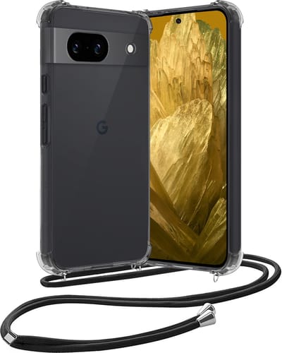 Hoes - Geschikt voor Google Pixel 8a - Met Koord - Shock Proof - Siliconen Case - Back Cover - Telefoonkoord - Telefoon Hoesje Shockproof - Telefoonketting - Transparant