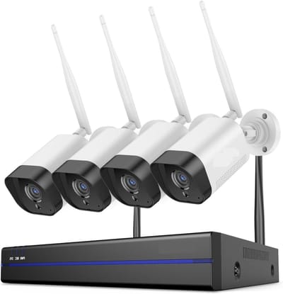 Beveiligingscamerasysteem - Videobewaking Kit - Huis Beveiligen - AI Menselijke Detectie - 4 Camera's - Wit