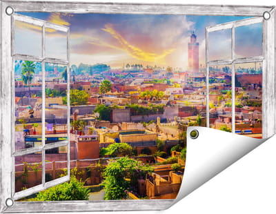 Gards Tuinposter Doorkijk Medina van Marrakesh in Marokko - 60x40 cm - Tuindoek - Tuindecoratie - Wanddecoratie buiten - Tuinschilderij