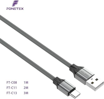 FoneTex Fast Charging Cable USB to USB type C 1M, TPE, Gray FT-C08