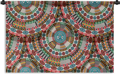 Wandkleed - Wanddoek - Tegel - Azteken - Cirkels - Patronen - 90x60 cm - Wandtapijt