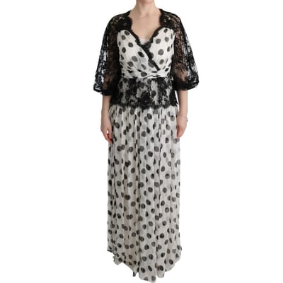 Gestippelde Maxi Jurk Met Kanten Overlay