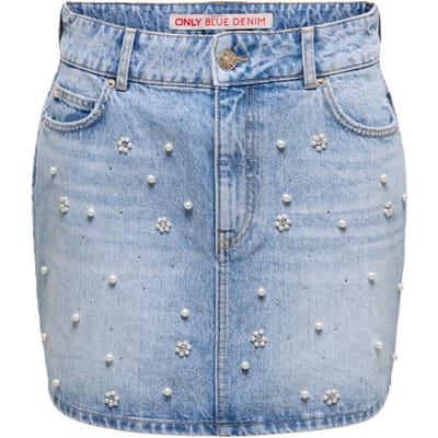 Only vrouw rok 15367472 lichtblauw onlonur parel deco rok dnm licht blauw