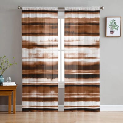 Aquarel Streep Verloop Bruin Slaapkamer Transparante Sheergordijnen Vakantiedecoratie Raam Voile Tule Gordijn 135W x 114H(cm) white