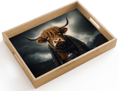Dienblad hout 40x30 cm - Schootdienblad - Schotse hooglander - Sjaal - Bergen - Borrelplank rechthoek - Plateau dienbladen