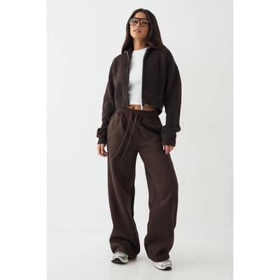 Dames DSGN Studio Self Fabric Applique Rechte Pijp Joggingbroek | Dark Chocolate | Maat: XS