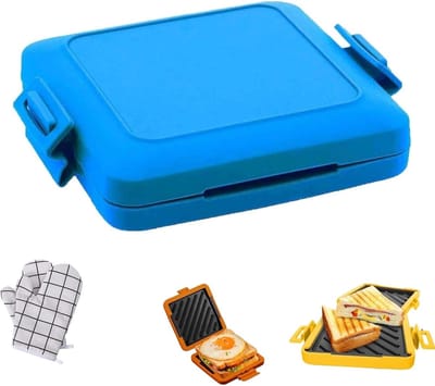 Magnetron Tosti Maker - Snelle Sandwich Grill - Snel Ontbijt Maken - Vaatwasserbestendig Ontwerp - 17 cm Breed - Blauw