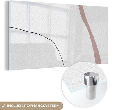 MuchoWow® Glasschilderij 40x20 cm - Schilderij acrylglas - Lijn - Pastel - Design - Foto op glas - Schilderijen