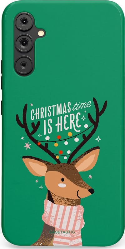 Casetastic hoesje geschikt voor Samsung Galaxy A34 (2023) 5G - Dubbellaagse bescherming - Rudolf het Rendier op het groen - Fashion Case - Turquoise Perzik Donkergroen