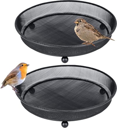 Set van 2 Vogelvoeders met Geleide Basis, Geperforeerde Voederplaten voor Tuinvogels, Zwart Metaal