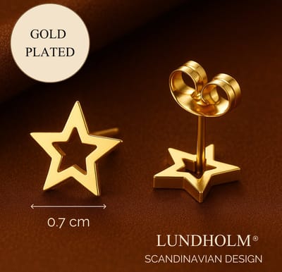 Lundholm Luxe Oorknopjes Dames Goudkleurig – Premium Stainless Steel Goud Verguld – Kleine Ster (0.7 cm) Oorbellen – Perfect Cadeau voor Vrouw - Luxe Geschenkverpakking