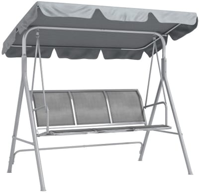 3-zits tuinschommel met dak, metaal, grijs, zilver, 170x110x153 cm, perfecte ligstoel voor tuin en terras