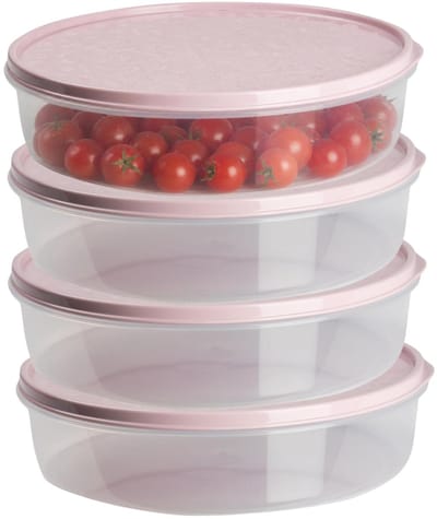 Plasticforte vershoudbakje rond - 4x stuks - 2 liter - herbruikbaar - transparant/roze - kunststof- magnetron - vriezer