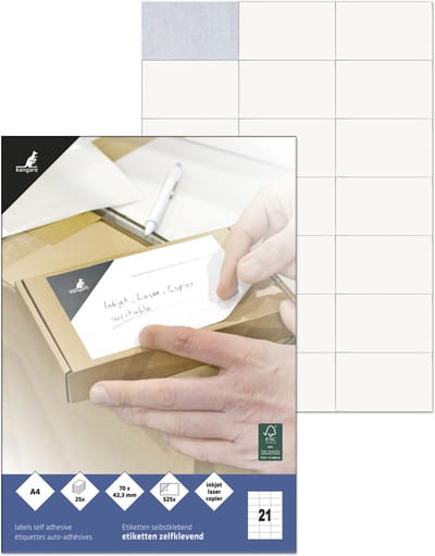 Kangaro etiketten - universeel - inkjet/laser/kopieer - 70x42,3mm - 25 vel - 21 stickers per vel - K-7042-25