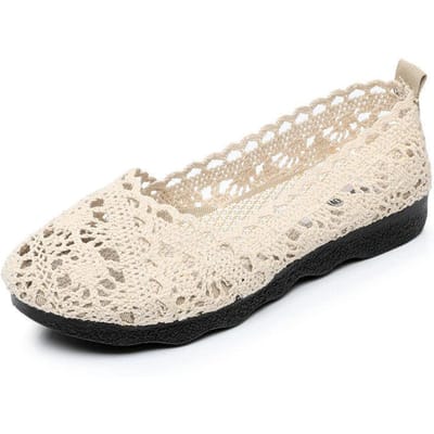 Zomerschoenen van stof, Dames mesh schoenen, Platte zool, Ademend, Holle mesh oppervlakte, Comfortabel 39 beige