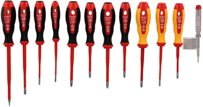 Haupa VDE Geïsoleerde Schroevendraaier set Slim plus 12-delig - 1000V - Verkleinde diameters en volledig geïntegreerde VDE-isolatie tot 1000V - Klingen zijn gemaakt van gehard molybdeen-vanadiumstaal - 2-componenten handgrepen van PP/TPE