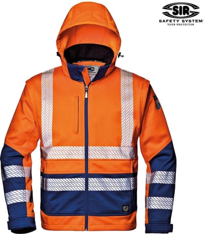 SIR SAFETY STARMAX Hi Vis Reflecterend Softshell Werkjas HEREN Veiligheidsjas Oranje Blauw - Winddicht - Afneembare Capuchon - Reflecterende Band