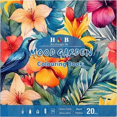 Mood Garden Kleurboek voor Volwassenen, Tieners en Kinderen - 20 Unieke Botanische Kleurplaten - Bloemen & Natuur - 20x20 cm - Kleurboek voor Volwassenen en Tieners - Inclusief Tulpen en Rozen