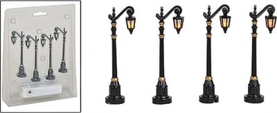 Kerstdorp lantaarnpalen - 4x stuks - 10 cm - op batterijen - straatlantaarns
