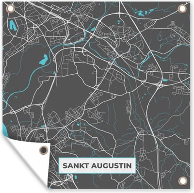 Tuin poster Stadskaart – Plattegrond – Duitsland – Blauw – Sankt Augustin – Kaart - 200x200 cm - Tuindoek