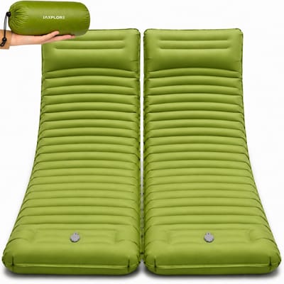Jaxplore Slaapmat Zelfopblazend - 2 Stuks - 13cm Dik - Ingebouwde Voetpomp & Hoofdkussen - Slaap Matje - Luchtbed 1 persoons - Koppelbaar - Camping matras - 200x70x13cm