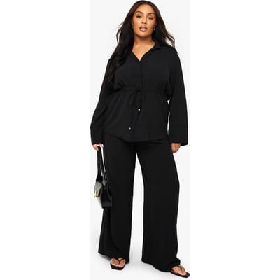 boohoo Dames Plus-geweven Tie Waist Shirt & Trouser Co-ord | Zwart | Maat: 44