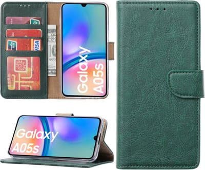 Hoesje geschikt voor Samsung Galaxy A05s bookcase met pasjeshouder - Groen