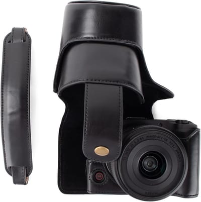 Beschermende PU Leren Camera Case voor Canon EOS R50 V met Afneembare Schouderriem en Lensbescherming, Zwart