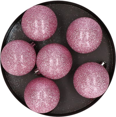 Cosy & Trendy Kerstballen - 6x st - roze - glitters - 6 cm - kunststof - kerstversiering