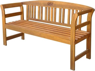 Houten Tuinbank - Parkbank Bankje - Buiten Zitten - Gegraveerde Rozen Decoratie - 157 cm - Houtkleurig