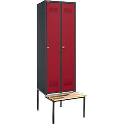 Schäfer Shop Genius kleerkast met zitbank, 2 vakken, 300 mm vakbreedte, cilinderslot, antraciet/rood, 2 vakken, antraciet/rubberrood