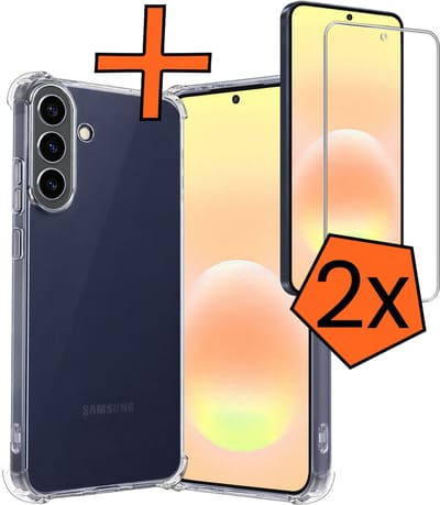 Hoes - Met Screenprotector - 2 Stuks - Geschikt voor Samsung Galaxy A57 - Sterk & Shockproof - Siliconen Case - Back Cover - Telefoon Hoes - Shock Proof - Transparant
