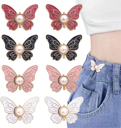 8 stuks jeansknopen voor het verstevigen van de taille, zonder naaien, verstelbare tailleclipset, jeansknopen voor losse jeans en broeken, tailleverstevigingsknopen in de vorm van een vlinderbloem voor vrouwen (stijl 02) - Cyslmuk®