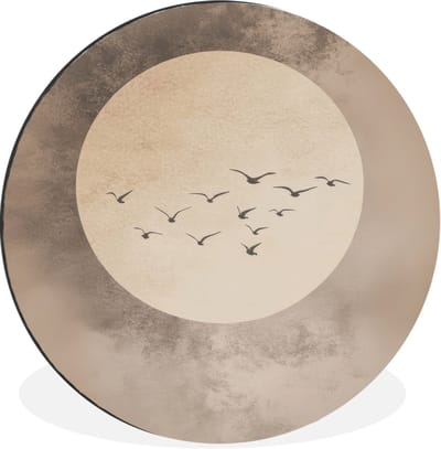 WallCircle - Wandcirkel - Muurcirkel - Vogel - Beige - Japandi - Aluminium - Dibond - 140x140 cm - Binnen en Buiten