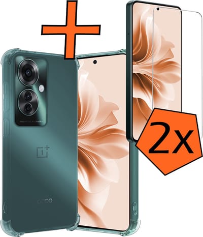 Hoes - Met Screenprotector - 2 Stuks - Geschikt voor OPPO Reno 11F - Sterk & Shockproof - Siliconen Case - Back Cover - Telefoon Hoes - Shock Proof - Transparant