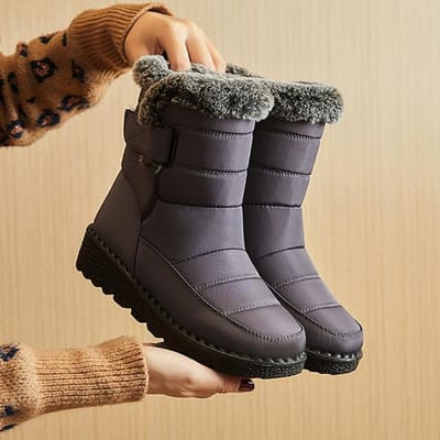 Bottes d'hiver imperméables pour femmes, bottines de neige longues en fausse fourrure et peluche, bottines à plateforme, chaussures chaudes en coton pour Couples 42 grise