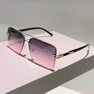 Lunettes de Soleil Dégradées Multicolores Sans Monture Chic Décontractées pour Femmes Tendance Design Vintage KAMMPT Lunettes de Soleil Carrées Surdimensionnées golden gray