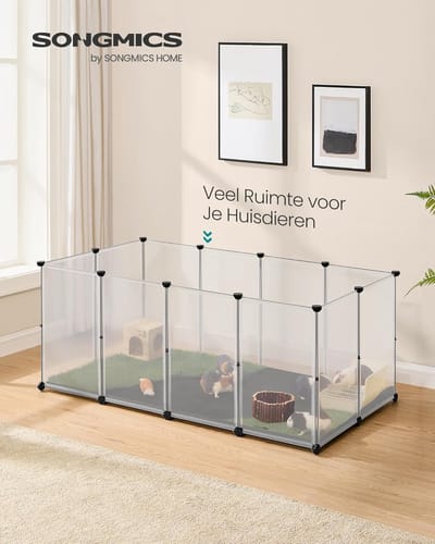 Songmics - Kleindierverblijf – knaagdierenhok - konijnen hamsters etc - Met bodemplaten – 145×73×57 cm – Wit