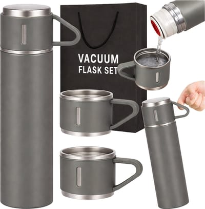 Thermosfles van 400 ml + 3 Kopjes – Roestvrij staal – Voor Warme en Koude Dranken