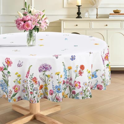 Dailygoods- Tafelkleed Afwasbaar - Rond 180 cm - Polyester - Bloemen/Bladeren/Vlinders - Duurzaam - Onderhoudsvriendelijk - Tafelbedekking