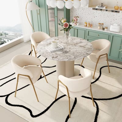 Eetkamerstoelen Set van 4 - Witte stoel - Zachte stoel - Gouden poten - Stoel met metalen frame - Luxe keukenstoel - Comfortabele stoel - Woonkamer stoel - Design stoel