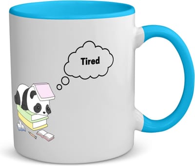 Akyol - tired panda koffiemok - theemok - blauw - Panda - panda liefhebbers - panda die ligt op een stapel boeken - verjaardag - dieren liefhebbers - cadeau - kado - geschenk - verjaardagscadeau - 350 ML inhoud
