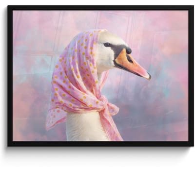 Poster in lijst - Fotolijst 70x50 cm - Posters - Zwaan - Sjaaltje - Pastelwolken - Posterlijst zwart - Decoratie - Wanddecoratie woonkamer - Muurdecoratie slaapkamer