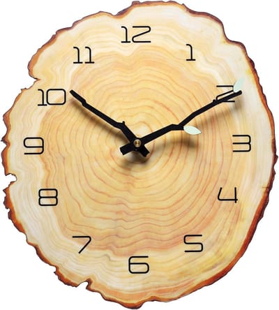 Daity 1 stuk - 12-inch boomstronk wandklok - Boomstronkontwerp met houtnerf - Arabische cijfers - Werkt op batterijen - stil quartz-uurwerk - Geschikt voor thuis - in de woonkamer en op kantoor