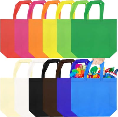 24 stuks geschenkzakjes vliesstof boodschappentassen feestzakjes met handvat herbruikbaar voor verjaardagsfeest feest bruiloft Kerstmis (12 kleuren)